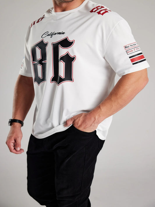Men NEW 86 California Print Tee T-Shirt Short Sleeve Sports Women's T-shirt Unisex Casual Daily Wear Summer Men's Racing T-shirt