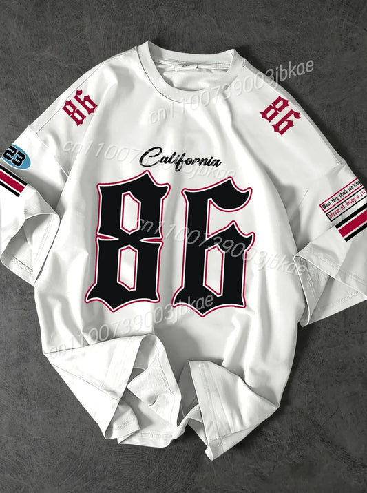 Men NEW 86 California Print Tee T-Shirt Short Sleeve Sports Women's T-shirt Unisex Casual Daily Wear Summer Men's Racing T-shirt